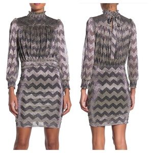 ba&sh Paris -Printed Smocked Metallic Dress- NWNT